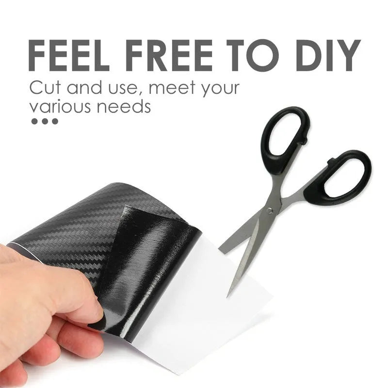 Roll of matte black 3D carbon fibre adhesive protection film for car door sills and bumpers.