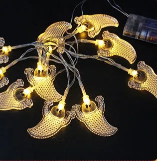 Halloween LED string lights with bat, pumpkin, ghost and spider pendants on a 1.2 metre wire