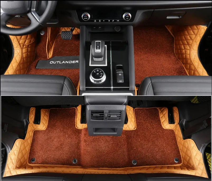 Custom-fit polyurethane floor mats for a 2023 Mitsubishi Outlander 5-seater car interior.