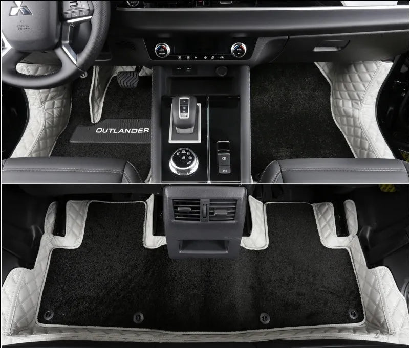Custom-fit polyurethane floor mats for a 2023 Mitsubishi Outlander 5-seater car interior.