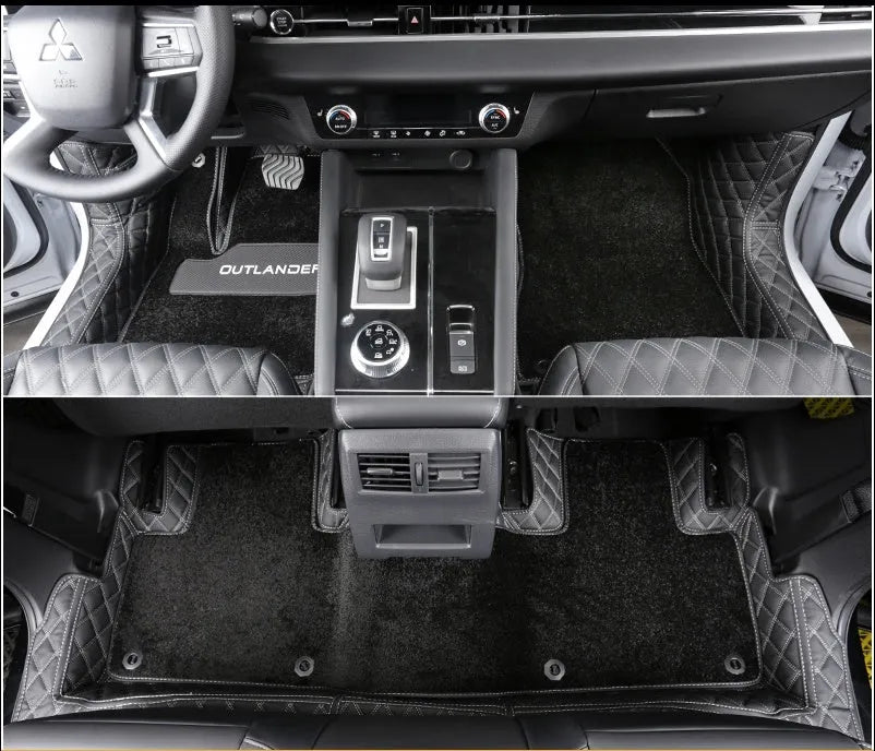 Custom-fit polyurethane floor mats for a 2023 Mitsubishi Outlander 5-seater car interior.