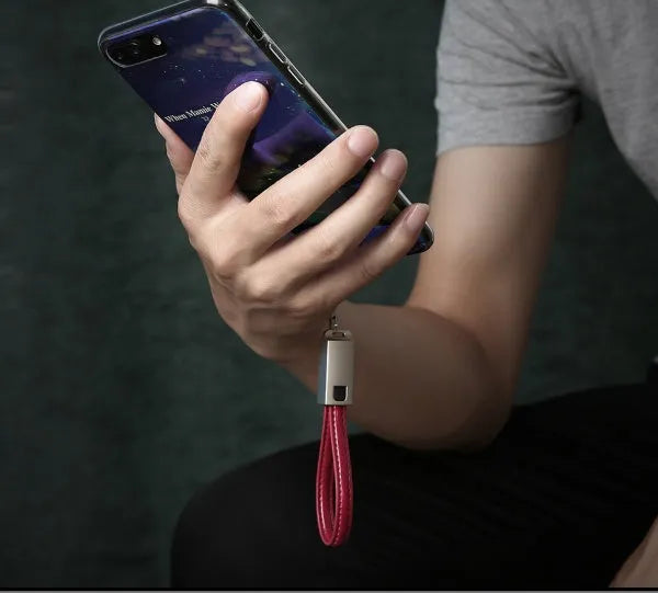 20cm leather iPhone charging cable with zinc alloy lightning connector in three colours