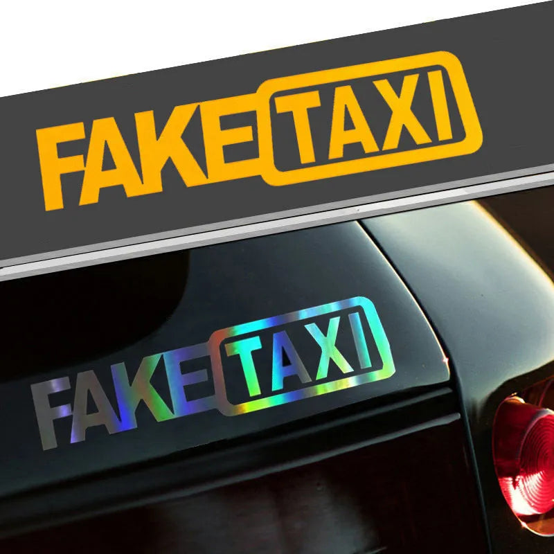 Waterproof PET car warning sticker with FAKE TAXI text in 20x8cm size for taxi identification