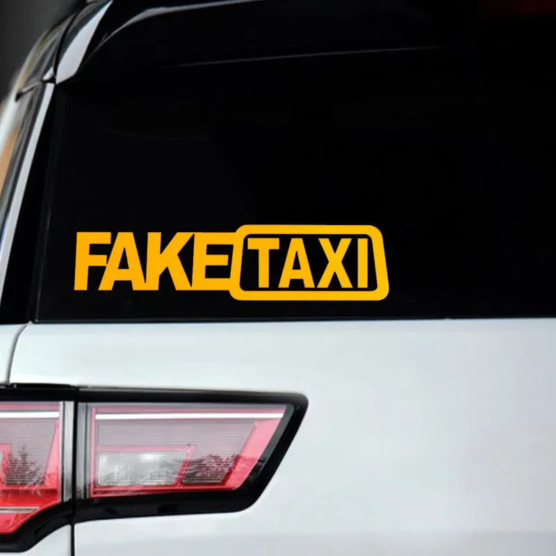 Waterproof PET car warning sticker with FAKE TAXI text in 20x8cm size for taxi identification