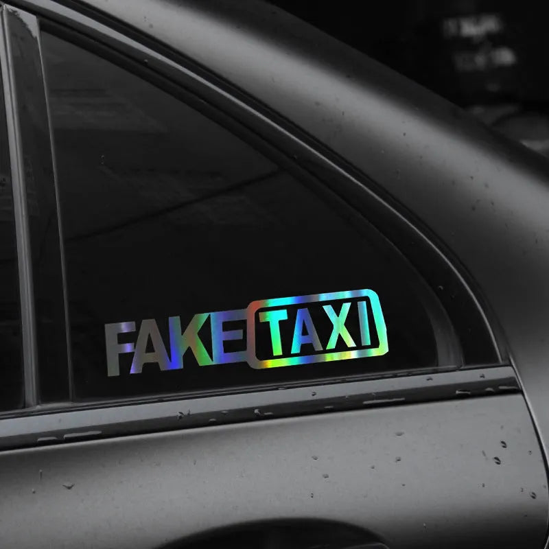 Waterproof PET car warning sticker with FAKE TAXI text in 20x8cm size for taxi identification