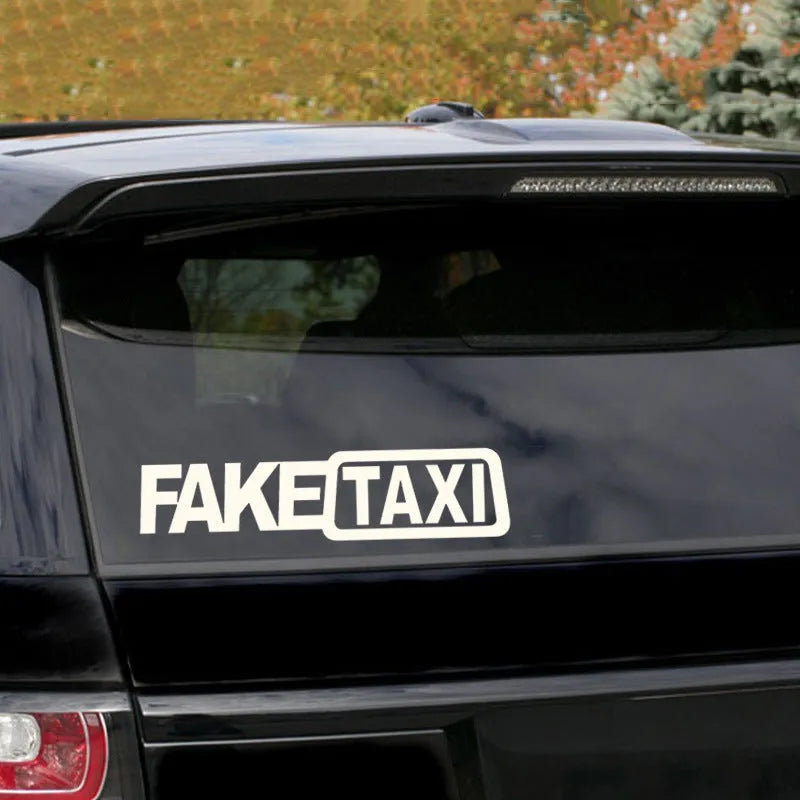 Waterproof PET car warning sticker with FAKE TAXI text in 20x8cm size for taxi identification