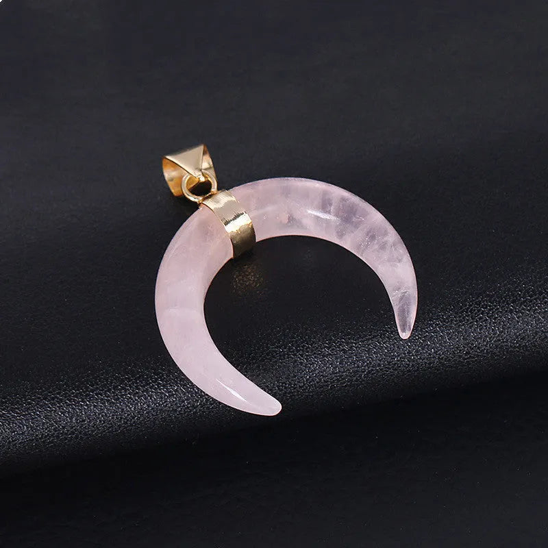 Natural stone moon pendant necklace with copper electroplated chain in pink or purple colour options