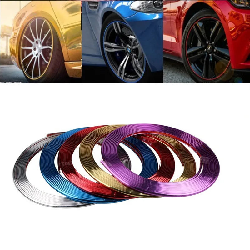 Galvanised wheel sticker guard circle in electroplated purple colour on 8 metre PVC roll