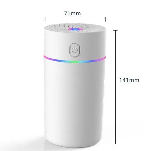 Compact USB car humidifier with aromatherapy function showing black and white colour options for vehicle use