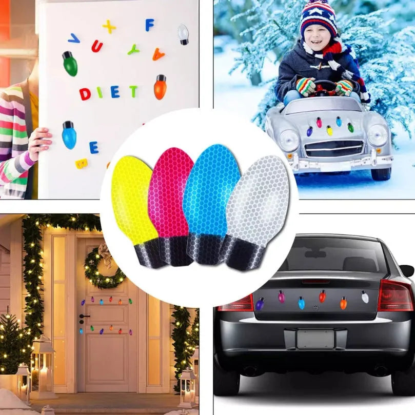 Christmas magnetic reflective light bulb set with 24 bulb ornaments and 12 wire pieces for car and refrigerator decoration