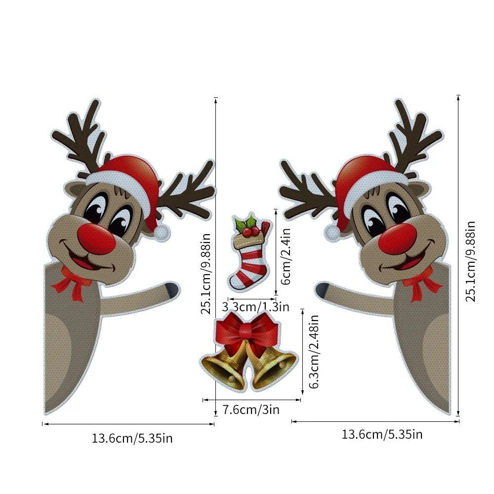 Cartoon Christmas elk bell design magnetic car bumper sticker with luminous reflective finish.