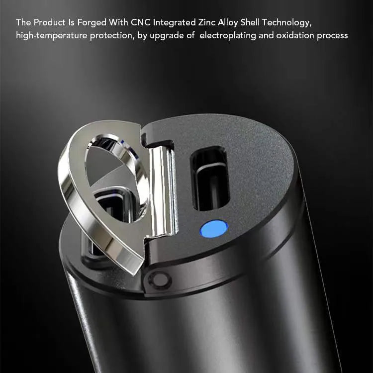 Mini 30W car cigarette lighter charger in zinc alloy housing with PD and QC fast charging