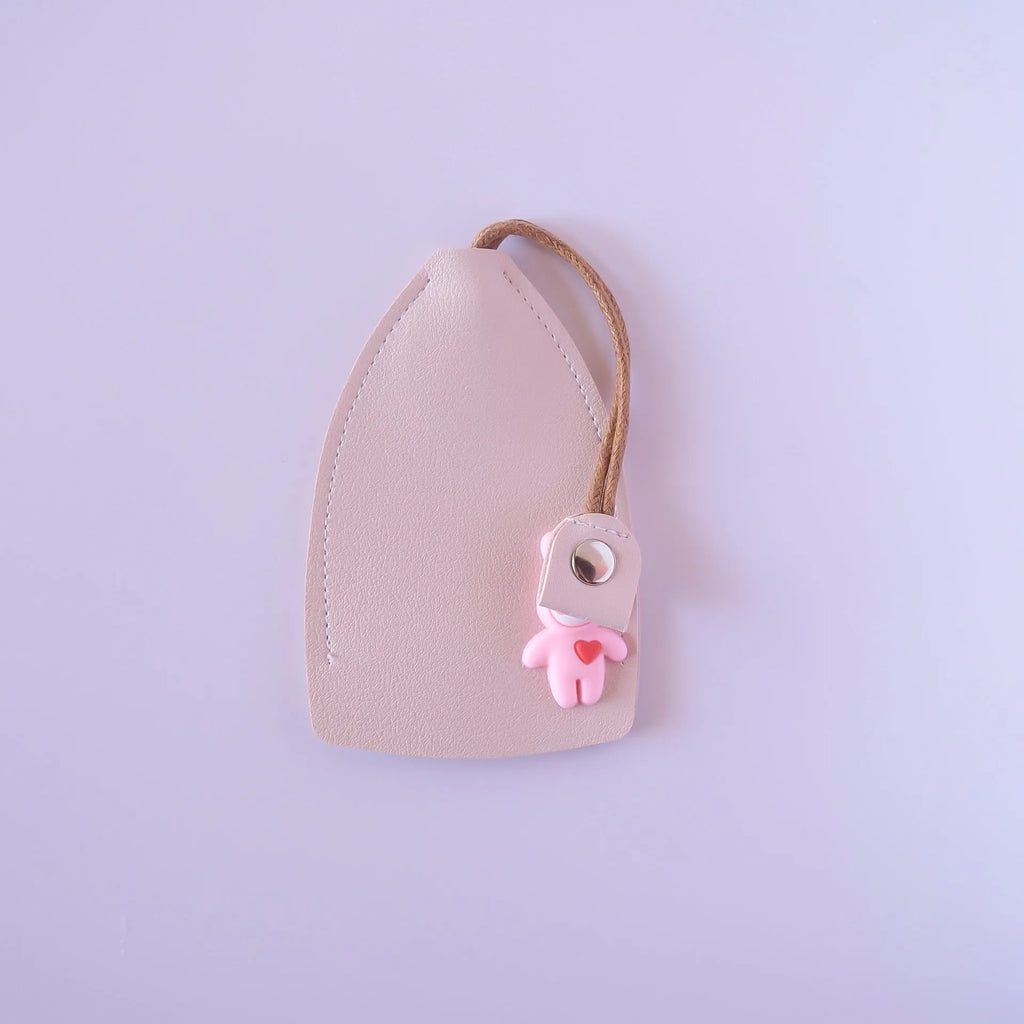 Large black PU leather car key case open to show space for multiple keys and a credit card slot.