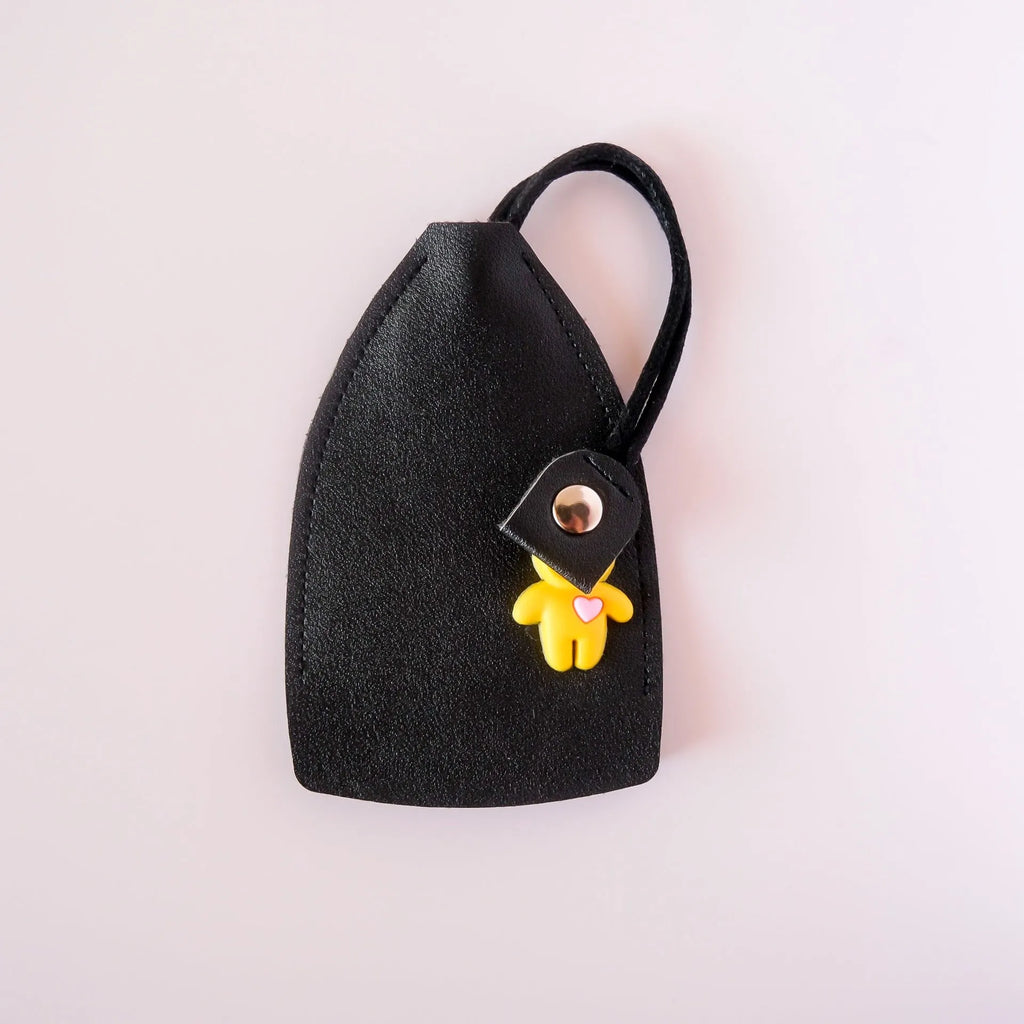 Large black PU leather car key case open to show space for multiple keys and a credit card slot.