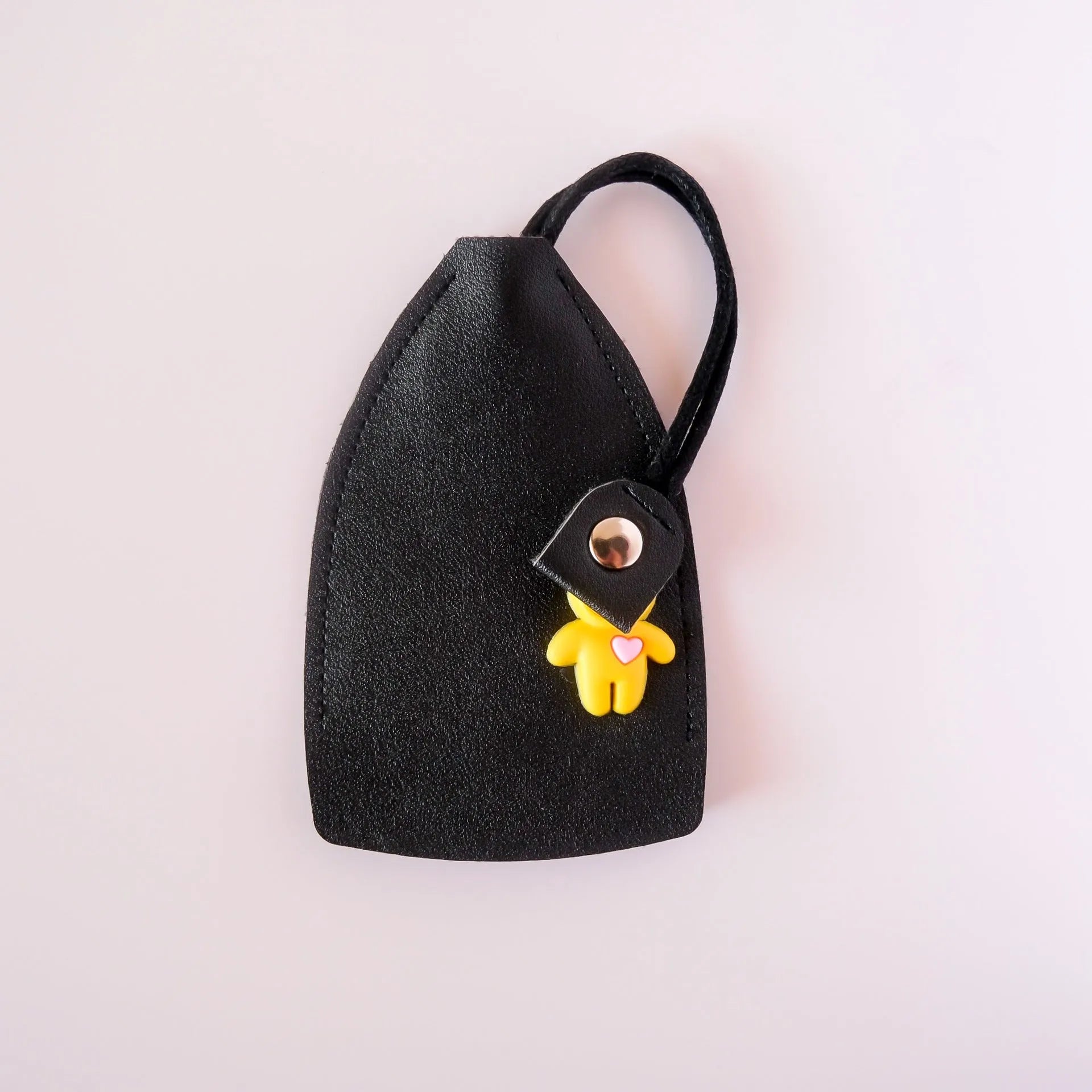 Large black PU leather car key case open to show space for multiple keys and a credit card slot.