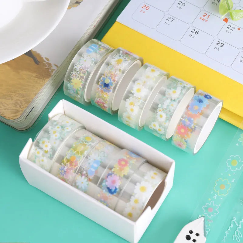 Transparent adhesive tape with midsummer daisy cartoon pattern, 1.5cm width decorative tape