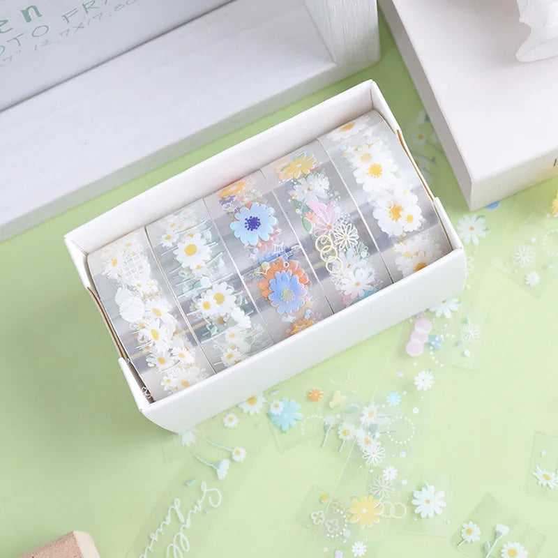 Transparent adhesive tape with midsummer daisy cartoon pattern, 1.5cm width decorative tape