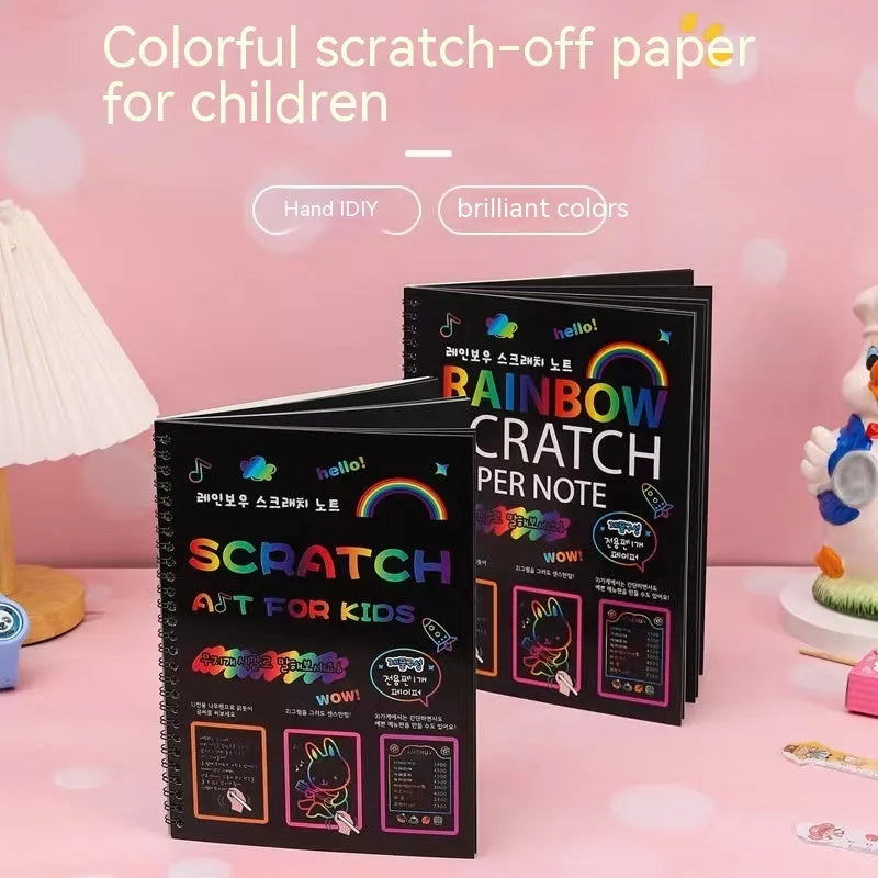 Children's large scratch art paper with scraper tool for colourful DIY painting activity.