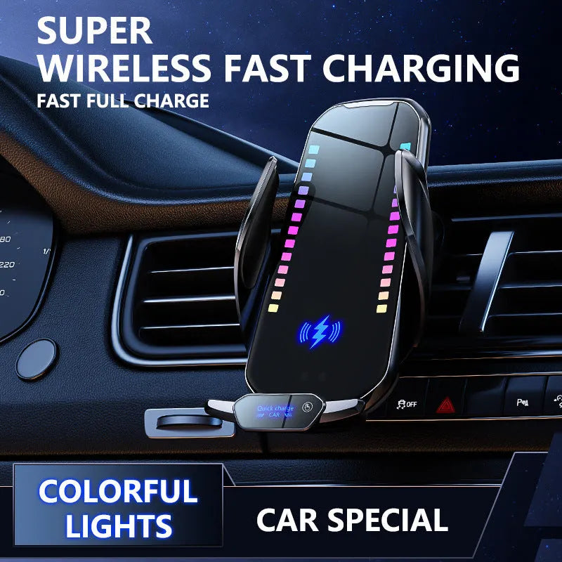 Car mobile phone holder with wireless charging and electric clamping in silver finish