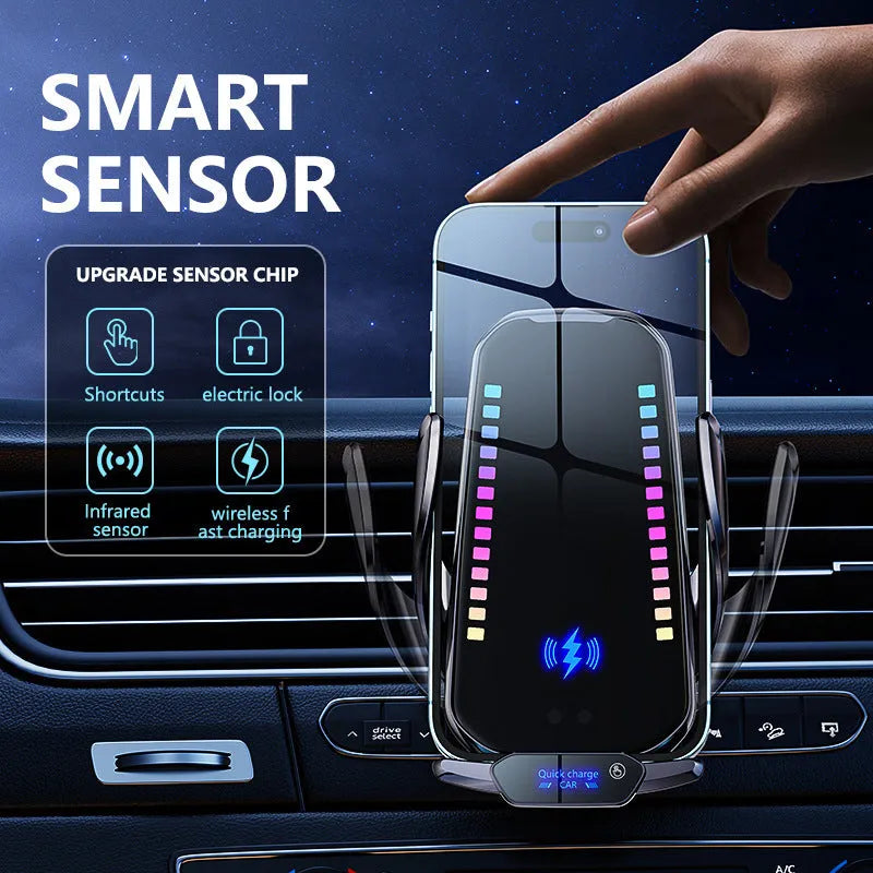 Car mobile phone holder with wireless charging and electric clamping in silver finish