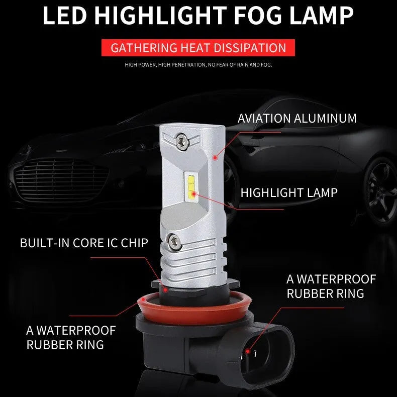 H11 H8 automotive LED front fog lamp with six CSP chips and aviation aluminium housing