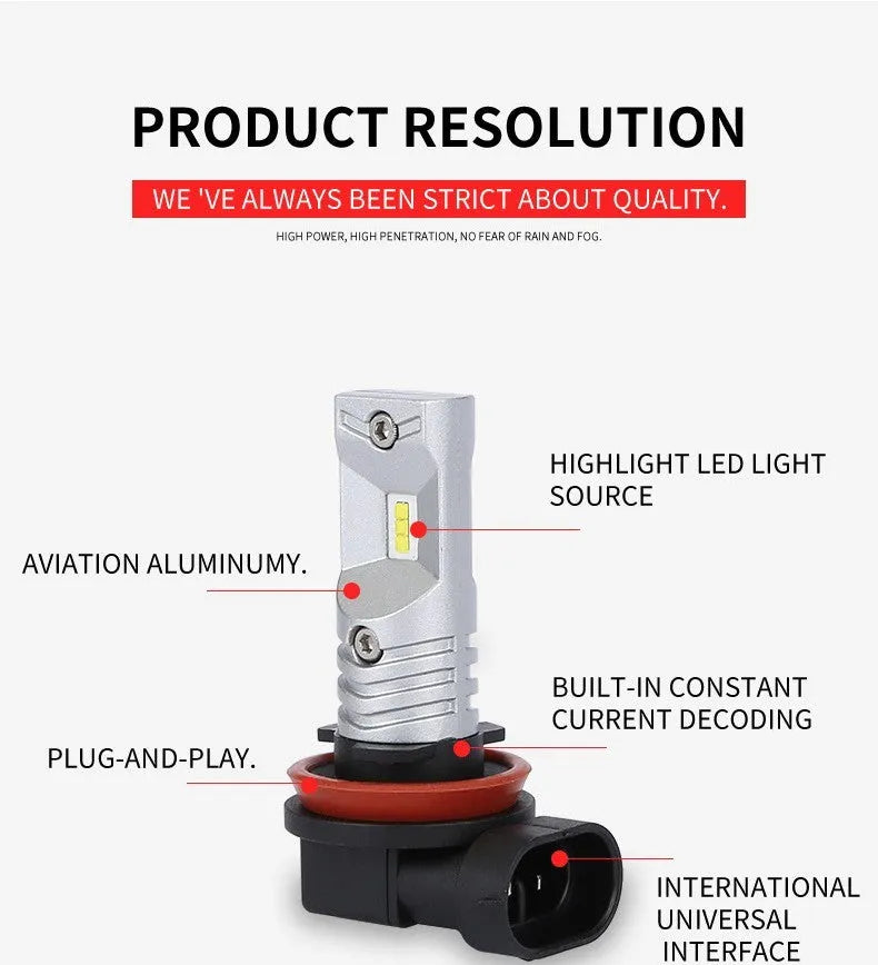 H11 H8 automotive LED front fog lamp with six CSP chips and aviation aluminium housing