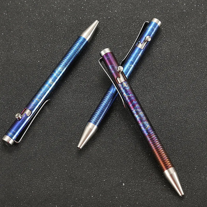 Titanium alloy bolt handle ball pen with phantom colour finish showing dimensions