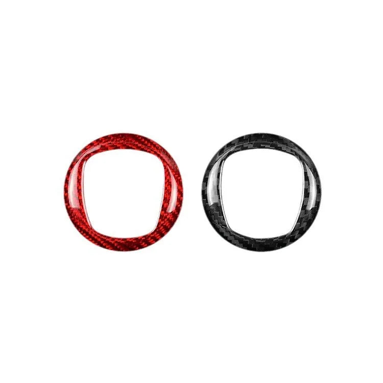 Carbon fibre steering wheel cover in black and red colour options showing textured carbon pattern