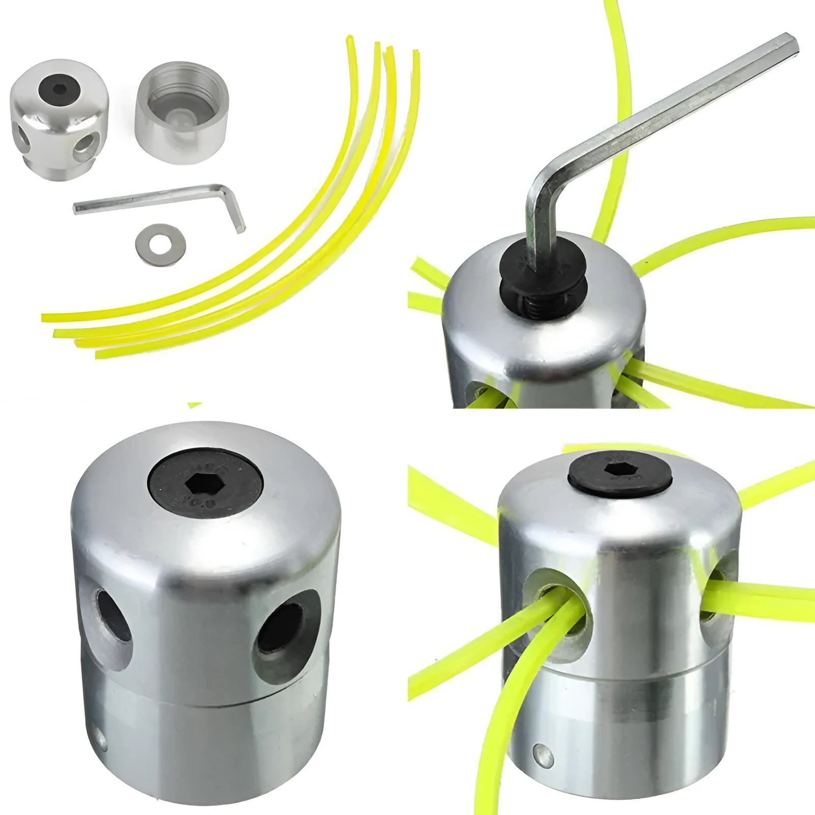 Luzhu silver aluminium cylinder grass head for lawn mower with wrench and light yellow strings