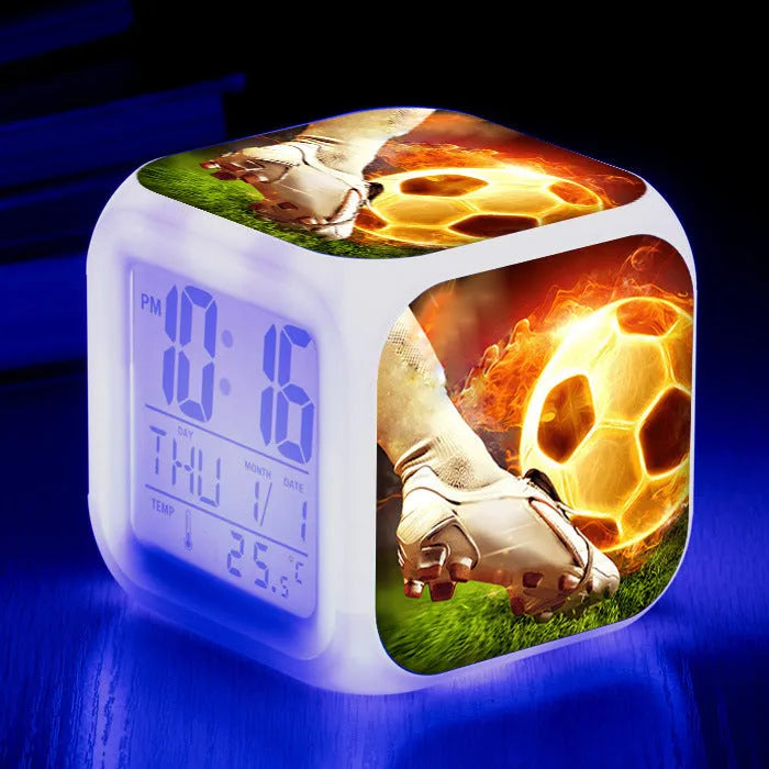 Football pattern cartoon alarm clock with mute alarm function for children and students