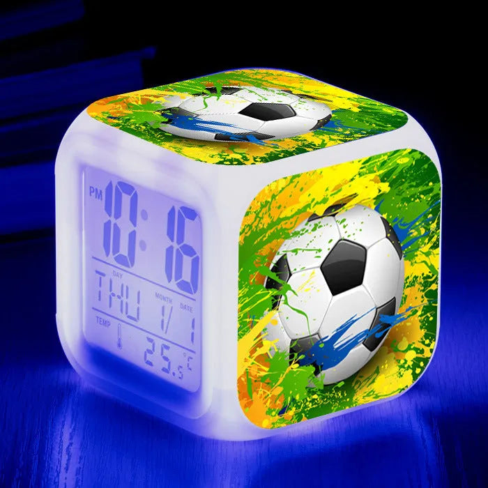 Football pattern cartoon alarm clock with mute alarm function for children and students