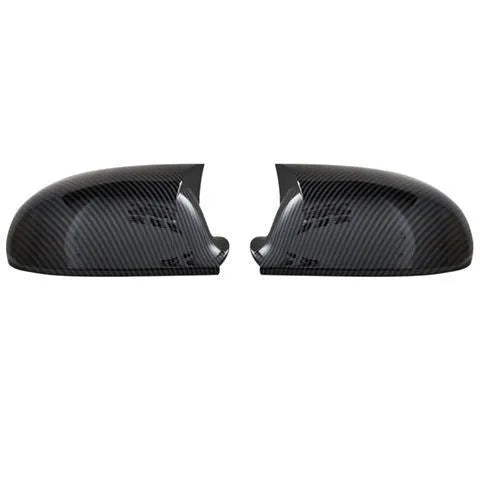 Pair of horn bright black plastic reflector shells for Volkswagen Sagitar side mirrors.