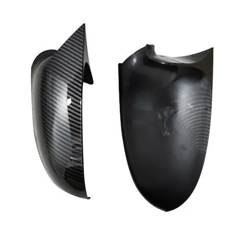 Pair of horn bright black plastic reflector shells for Volkswagen Sagitar side mirrors.