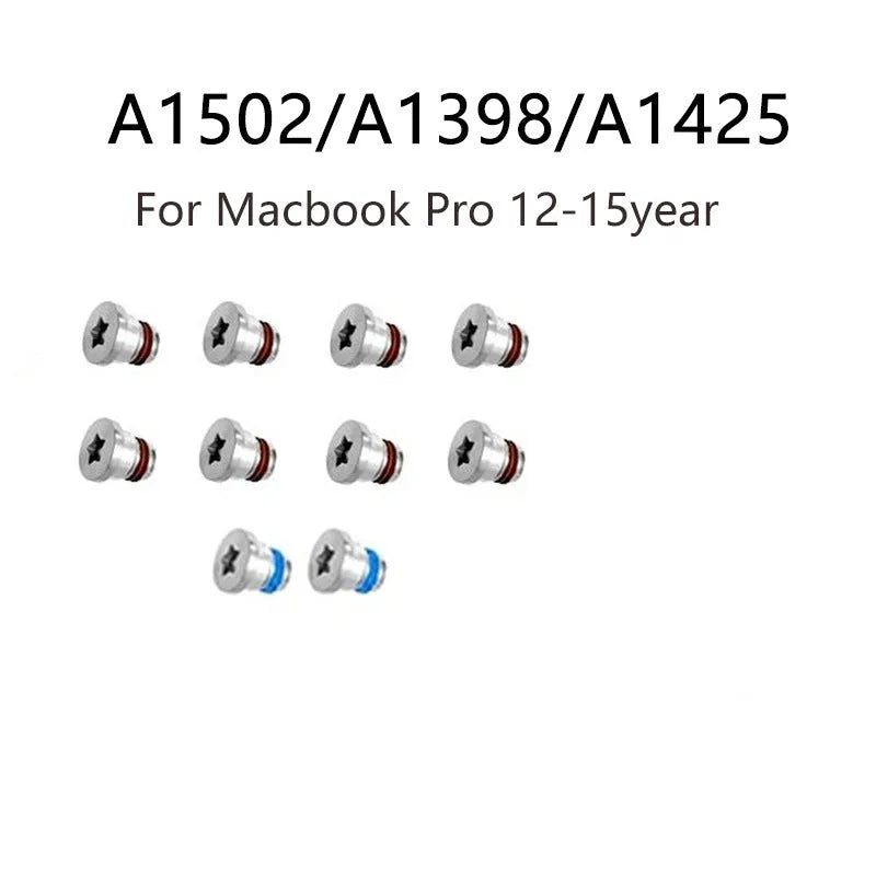 Ten small metal replacement screws for MacBook Pro A1502, A1398, and A1425 bottom shell and rear cover.