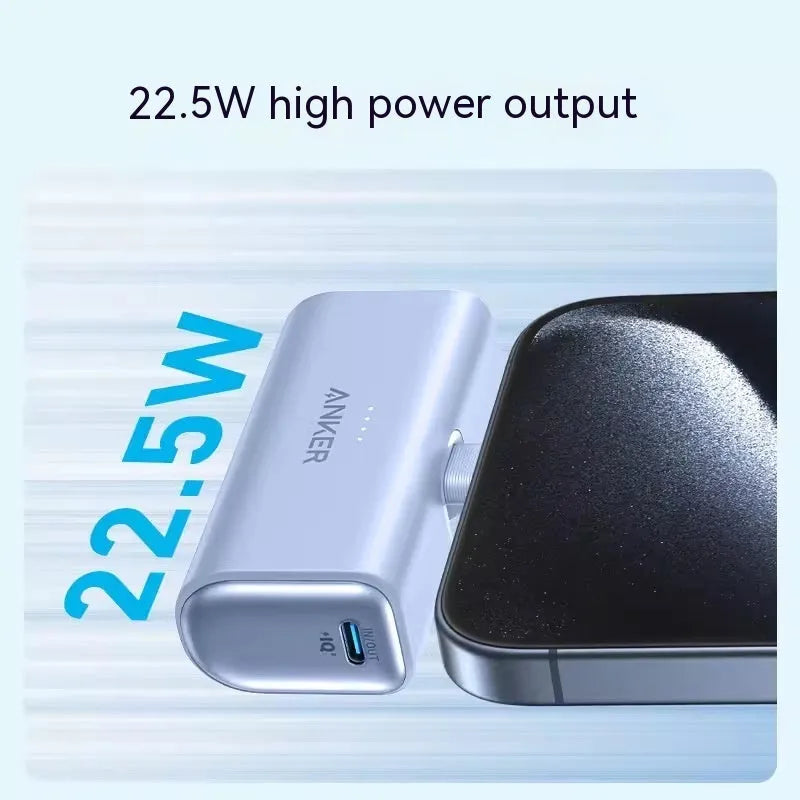 Compact capsule-shaped plastic power bank in five colours showing foldable charging head and Type-C port