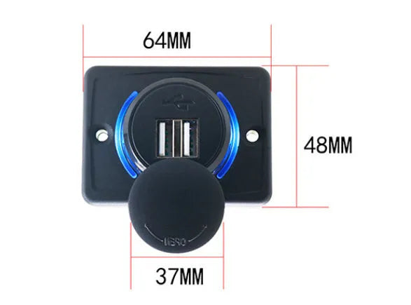 Black 12V USB car charger with 3.1A output and mounting screws for vehicle installation