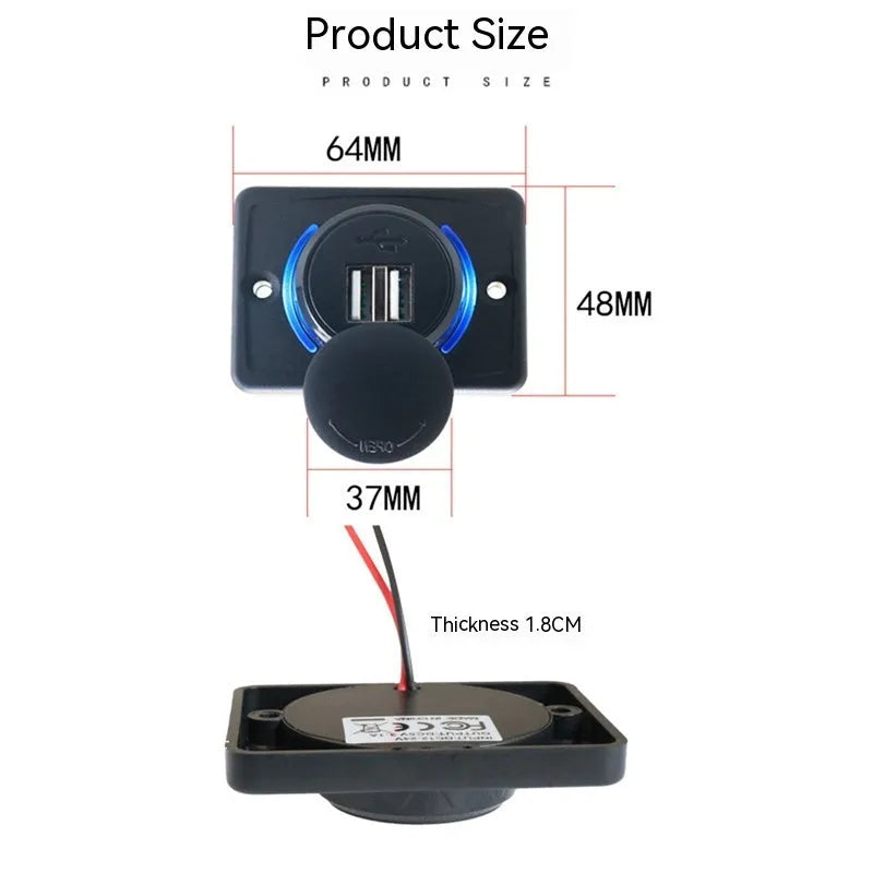 Black 12V USB car charger with 3.1A output and mounting screws for vehicle installation