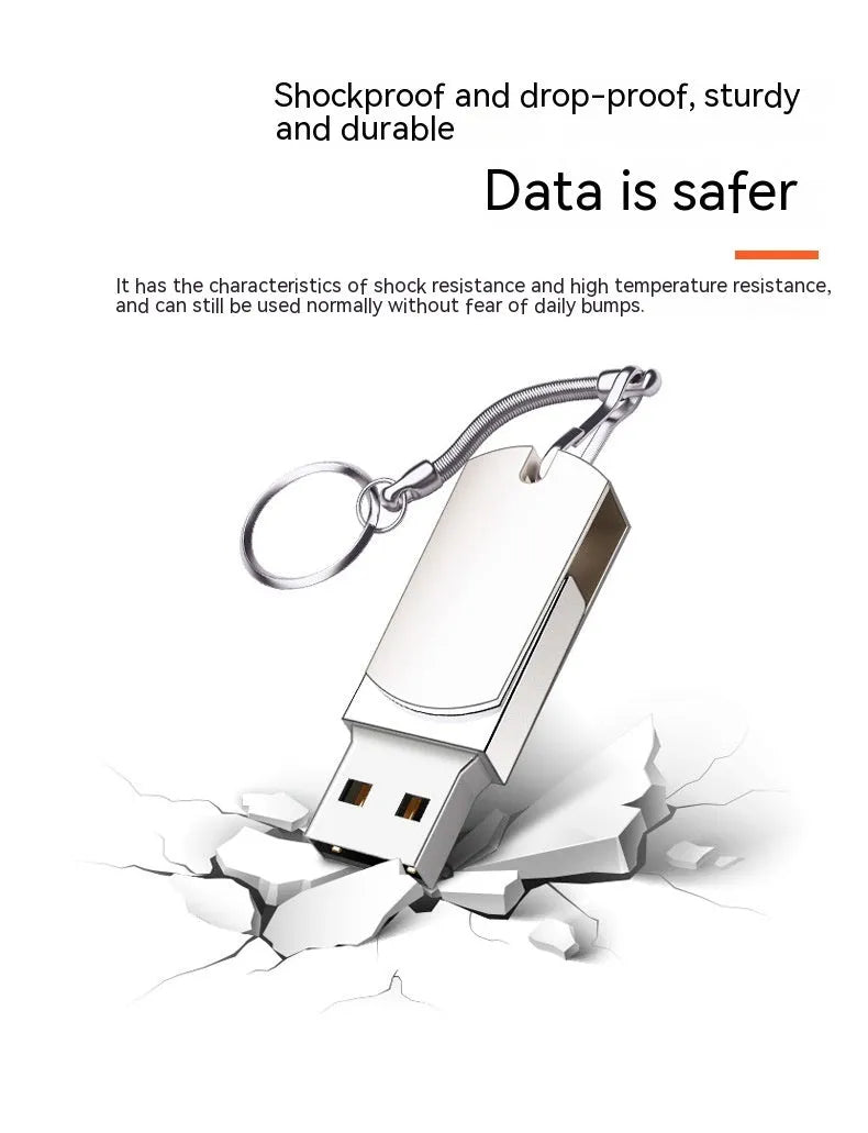 Small white metal USB flash drive with rotation design showing compact 34mm dimensions