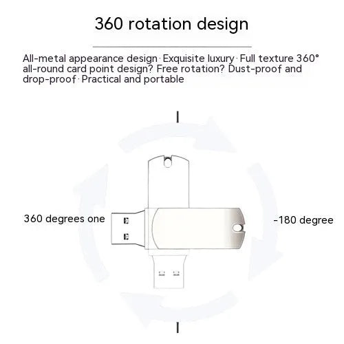 Small white metal USB flash drive with rotation design showing compact 34mm dimensions