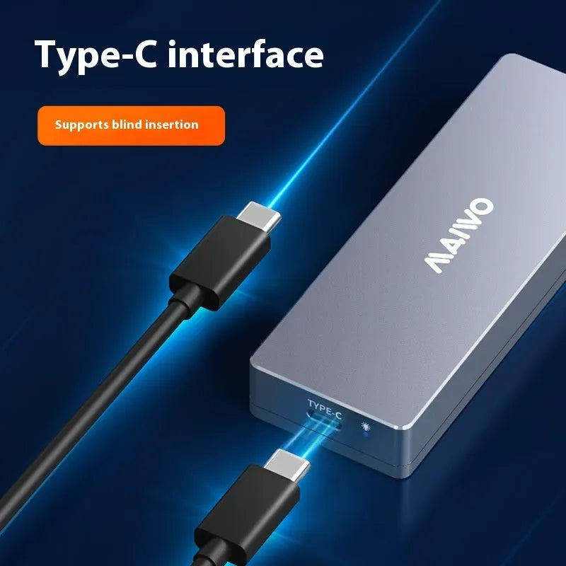 Type-C M.2 SSD hard disk cartridge with aluminium housing, screwdriver, screws, silicone radiator and adapter cable