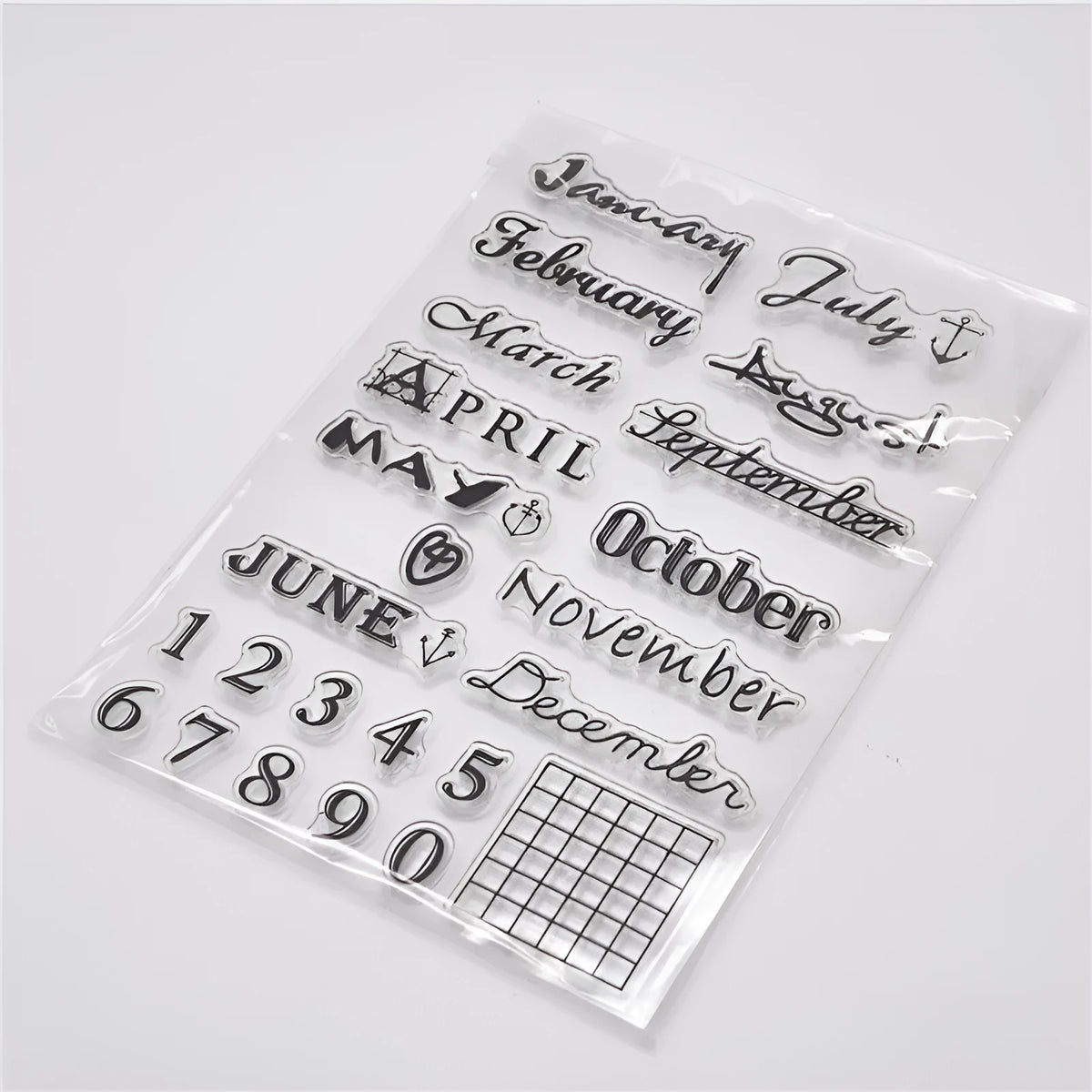 Transparent silicone calendar seal with digital table design for date stamping