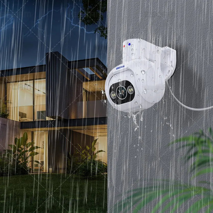 4MP smart colour night vision security camera with IP66 waterproof plastic housing measuring 123×140×145mm
