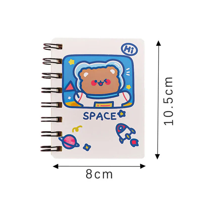 Astronaut-themed pocket flipper notebook measuring 10.5 by 8 centimetres