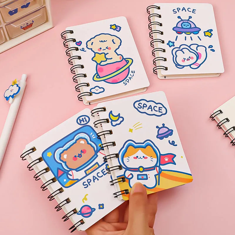 Astronaut-themed pocket flipper notebook measuring 10.5 by 8 centimetres