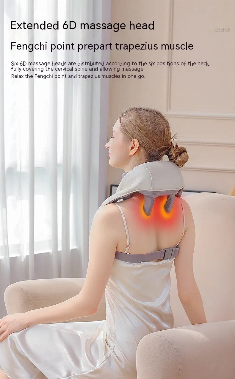 Creamy white rechargeable shoulder and neck kneading massager with infrared function