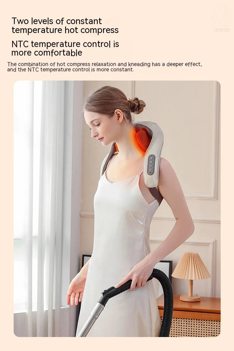 Creamy white rechargeable shoulder and neck kneading massager with infrared function