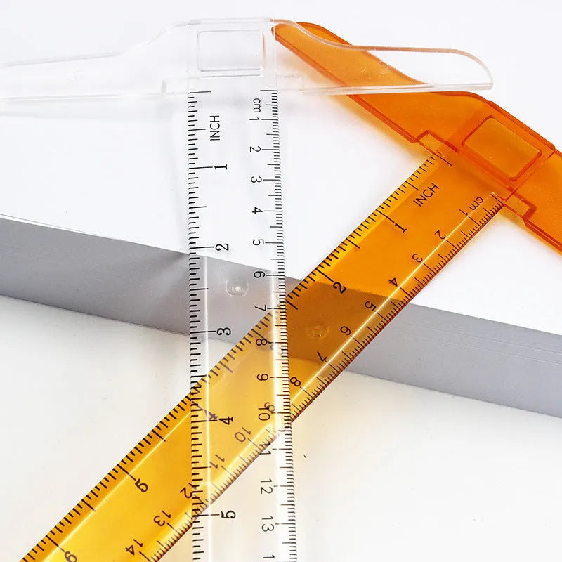 30cm T-shaped plastic ruler with UK or double centimetre scales in transparent or orange yellow colour