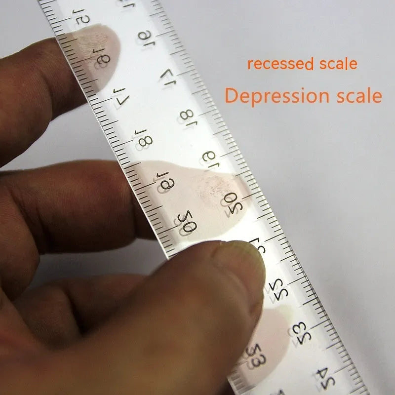 30cm T-shaped plastic ruler with UK or double centimetre scales in transparent or orange yellow colour