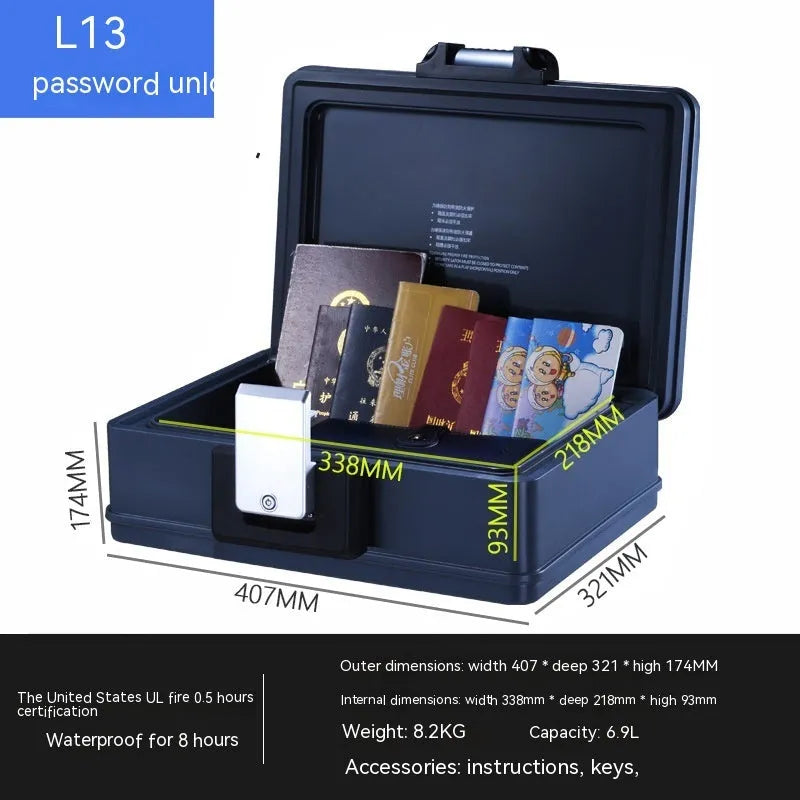 Small grey mechanical password safe with key lock for portable home office security