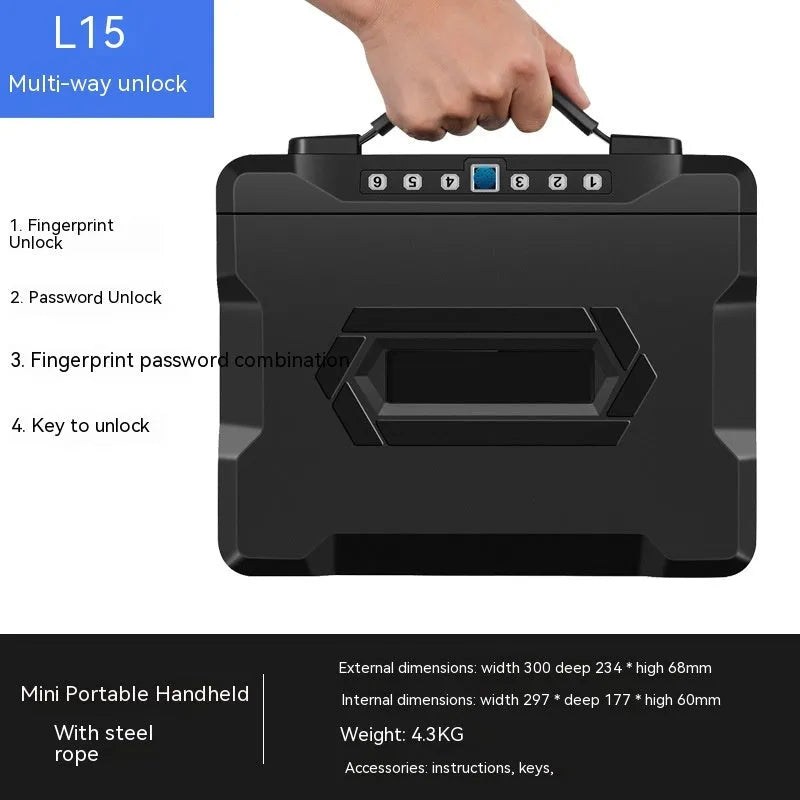 Small grey mechanical password safe with key lock for portable home office security